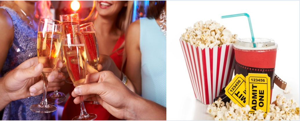 Empfang mit Sekt oder Popcorn